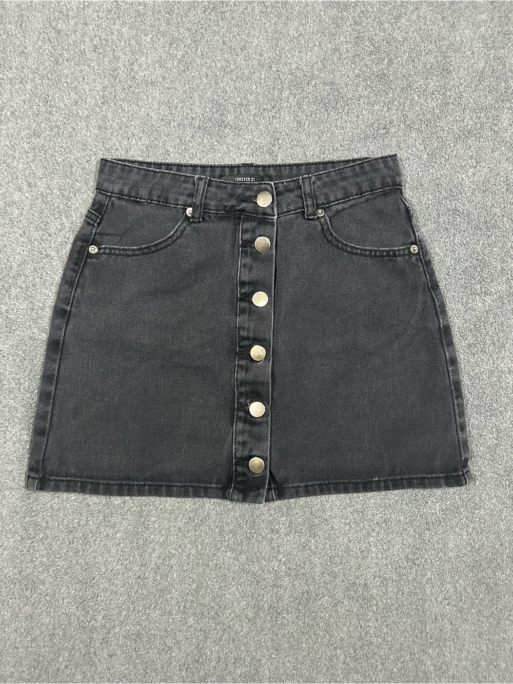 Forever 21 Black Button-Front Denim Mini Skirt